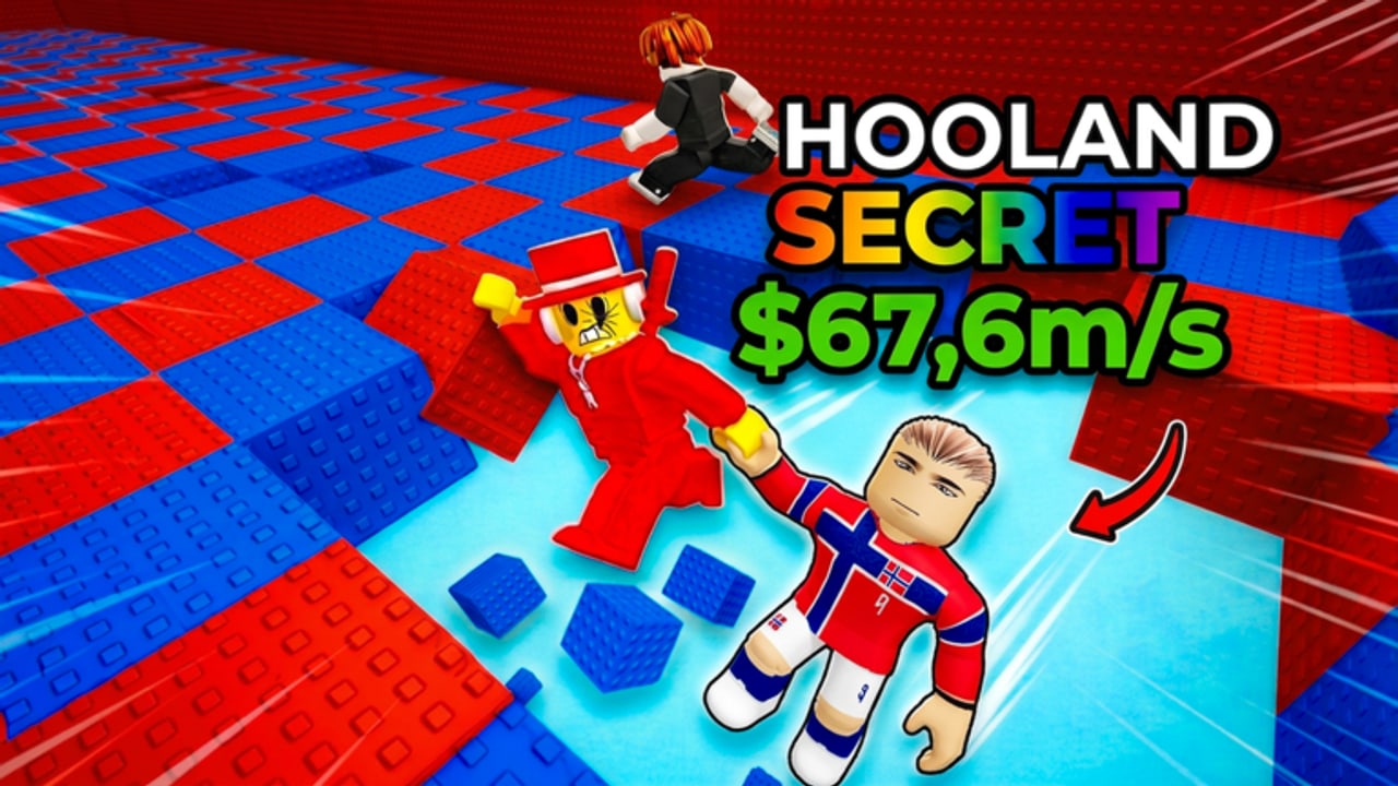 Hooland Secret Soccer Legend on a blue and red Jelly Block track in +1 Run for Soccer Legends